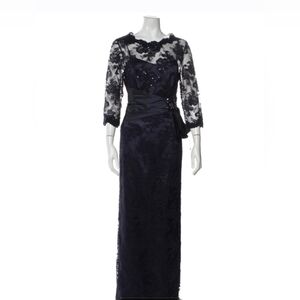 Rickie Freeman for Teri Jon Midnight Blue Lace Maxi Dress